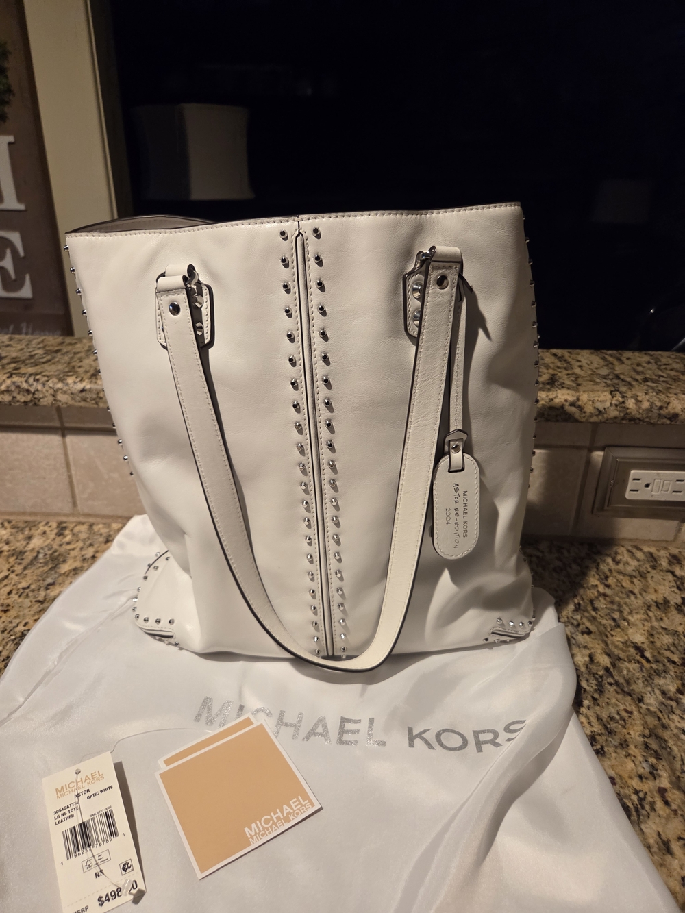 Michael Kors White Studded ASTOR Leather  Bag